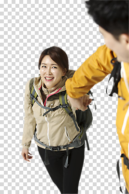 편집 편집이미지 부부 여자 남자 40대 배낭 레저 아웃도어 웃음 동양인 상반신 성인 두명 앞모습 아웃포커스 손잡기 등산 한국인 등산복 PNG 편집소스 커플 옷 뷰포인트 중년 가방 모션 촬영기법 표정 사람 인종 트래킹 파일형식