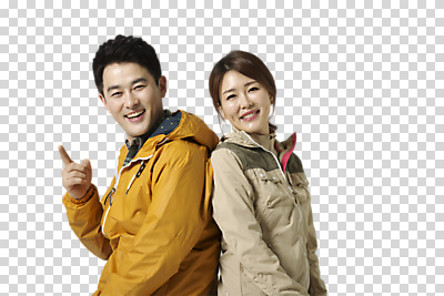 편집 편집이미지 부부 여자 남자 40대 레저 아웃도어 웃음 동양인 상반신 성인 두명 옆모습 등산 한국인 등맞대기 등산복 PNG 편집소스 커플 옷 뷰포인트 중년 모션 표정 사람 인종 트래킹 파일형식