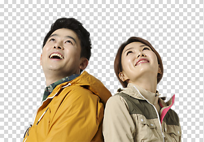 편집 편집이미지 부부 여자 남자 40대 레저 아웃도어 웃음 동양인 상반신 성인 두명 옆모습 등산 한국인 올려보기 등맞대기 등산복 PNG 편집소스 커플 옷 뷰포인트 중년 모션 표정 사람 인종 트래킹 파일형식