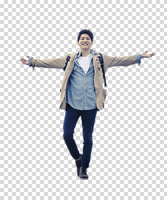 전신 편집 편집이미지 남자 배낭 팔벌리기 한명 서기 웃음 동양인 20대 성인 앞모습 한국인 자유 PNG 남자만 편집소스 1 뷰포인트 컨셉 가방 모션 표정 사람 인종 청년 파일형식