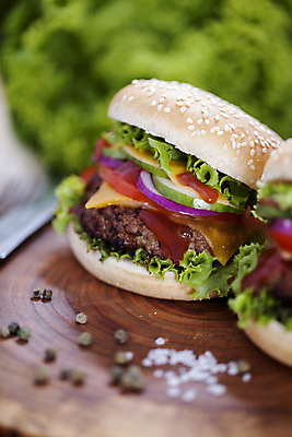 포토 JPG 해외이미지 패스트푸드 실내 사람없음 아웃포커스 햄버거 인스턴트 정크푸드 소프트포커스 소금 통후추 나무배경 해외202004 해외포토 음식 백그라운드 촬영기법 내부 후추 파일형식 이미지허브