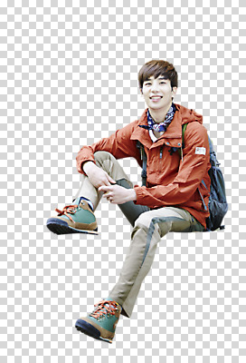 전신 편집 편집이미지 남자 배낭 레저 휴식 아웃도어 한명 웃음 앉기 동양인 20대 성인 앞모습 등산 한국인 등산복 PNG 남자만 편집소스 1 옷 뷰포인트 컨셉 가방 모션 표정 사람 인종 청년 트래킹 파일형식