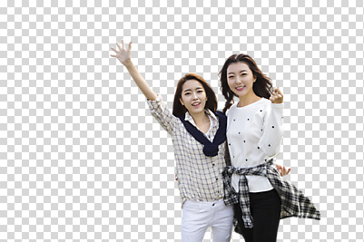 편집 편집이미지 여자 웃음 동양인 상반신 20대 성인 두명 앞모습 캐주얼 친구 한국인 손인사 PNG 여자만 편집소스 옷 뷰포인트 관계 표정 사람 인종 청년 인사 파일형식