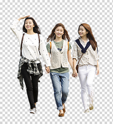전신 편집 편집이미지 여자 여행 서기 웃음 동양인 성인 앞모습 세명 친구 손잡기 한국인 PNG 여자만 편집소스 뷰포인트 관계 모션 표정 사람 인종 파일형식