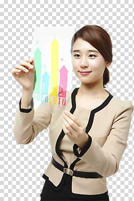 편집 편집이미지 여자 화살표 비즈니스 그래프 한명 들기 동양인 정장 상반신 20대 성인 앞모습 한국인 비즈니스우먼 PNG 터치스크린 여자만 편집소스 1 옷 뷰포인트 모션 사람 인종 청년 직장인 파일형식