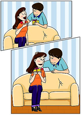 PSD 커플 여자 남자 행복 일러스트 함께함 실내 선물 사랑 여러명 성인 선물상자 소파 다정 만화 설레임 아트툰 국내일러스트 감정 다수 컨셉 의자 관계 사람 내부 상자 그림 파일형식