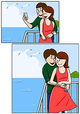 주간 PSD 커플 여자 남자 행복 바다 일러스트 갈매기 함께함 사랑 여러명 성인 야외 다정 만화 백허그 설레임 셀카봉 아트툰 국내일러스트 자연요소 감정 다수 컨셉 관계 포옹 조류 사람 그림 파일형식