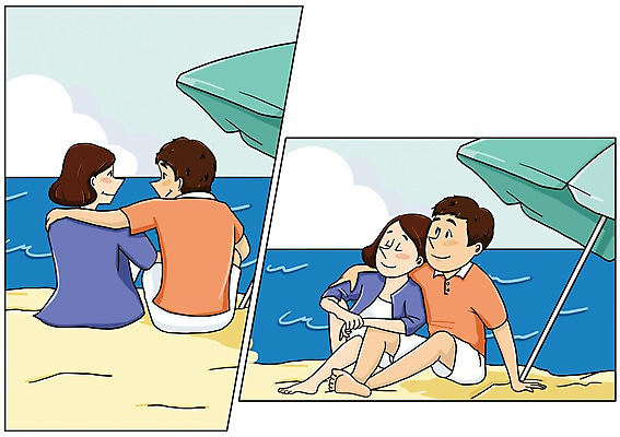 주간 PSD 커플 여자 남자 행복 바다 데이트 일러스트 어깨동무 함께함 사랑 여러명 성인 해변 야외 다정 파라솔 만화 설레임 아트툰 국내일러스트 자연요소 감정 포즈 다수 컨셉 관계 사람 그림 파일형식