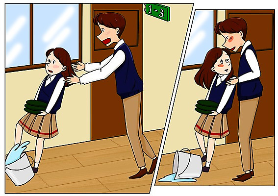 PSD 학생 커플 여자 남자 행복 일러스트 교실 청소년 함께함 실내 사랑 여러명 다정 도움 복도 만화 물통 설레임 아트툰 엎지름 국내일러스트 교육 감정 다수 컨셉 학교 관계 모션 사람 내부 그림 파일형식