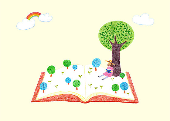 PSD 나무 구름 모자 여자 어린이 무지개 일러스트 한명 책 독서 새싹 국내일러스트 자연요소 식물 1 잡화 사람 파일형식