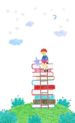 PSD 동물 남자 별 어린이 일러스트 사다리 한명 책 독서 쌓기 달 국내일러스트 자연요소 1 모션 사람 도구 파일형식