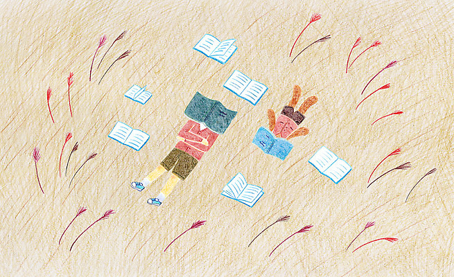 PSD 동물 남자 어린이 일러스트 곰 한명 책 눕기 독서 낮잠 갈대숲 국내일러스트 1 포유류 모션 사람 잠 숲 파일형식 갈대_식물