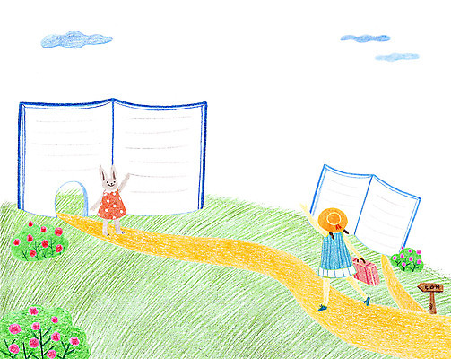 PSD 동물 구름 모자 여자 꽃 어린이 가방 일러스트 한명 책 독서 토끼 표지판 갈림길 마중 국내일러스트 자연요소 식물 1 잡화 길 포유류 알림판 사람 반려동물 파일형식