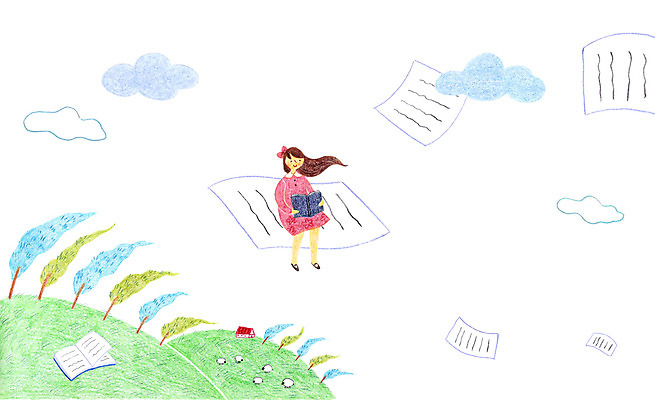 PSD 나무 구름 여자 어린이 일러스트 한명 책 독서 양 양떼 바람불기 국내일러스트 자연요소 식물 1 포유류 사람 불기 파일형식