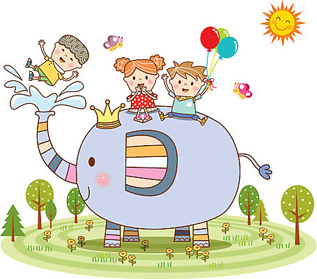 나무 여자 남자 꽃 어린이 나비 일러스트 왕관 코끼리 세명 태양 유치원 활발 유치원생 순수 호기심 풍선 천진난만 국내일러스트 AI파일 자연요소 식물 교육 감정 곤충 컨셉 포유류 사람 파일형식 벡터