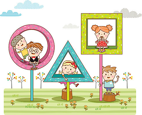 도형 나무 구름 여자 남자 꽃 어린이 일러스트 여러명 사각형 유치원 활발 유치원생 원형 삼각형 순수 호기심 천진난만 국내일러스트 AI파일 자연요소 식물 교육 감정 다수 컨셉 사람 파일형식 벡터