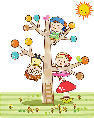 나무 여자 남자 꽃 어린이 일러스트 사다리 조류 세명 태양 버섯 유치원 활발 유치원생 순수 호기심 나무타기 천진난만 국내일러스트 AI파일 자연요소 식물 동물 교육 감정 컨셉 모션 사람 도구 파일형식 벡터