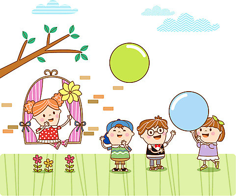 나무 구름 여자 남자 꽃 어린이 일러스트 공 창문 놀이 여러명 유치원 활발 유치원생 커튼 순수 호기심 공놀이 천진난만 국내일러스트 AI파일 자연요소 식물 교육 감정 다수 컨셉 사람 파일형식 벡터