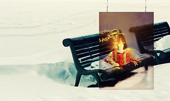 PSD 편집이미지 백그라운드 겨울 벤치 초 촛불 사람없음 선물상자 눈 꼬마전구 액자레일 이미지편집 자연요소 계절 액자 의자 전구 날씨 선물 상자 파일형식