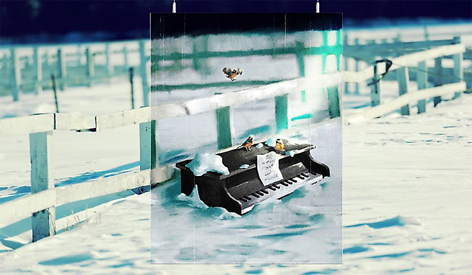 주간 PSD 편집이미지 악기 백그라운드 겨울 사람없음 야외 눈 건반 피아노 악보 참새 나무울타리 액자레일 이미지편집 자연요소 계절 음악 액자 조류 날씨 울타리 건반악기 파일형식