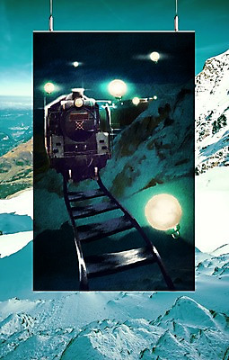 PSD 편집이미지 백그라운드 겨울 조명 산 사람없음 야외 기찻길 기차 눈 액자레일 철도의날 이미지편집 자연요소 계절 육상교통 액자 날씨 대중교통 파일형식 법정기념일