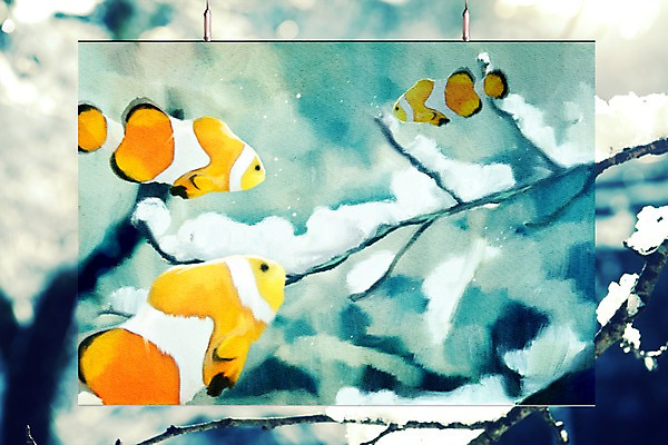 PSD 편집이미지 백그라운드 겨울 사람없음 나뭇가지 눈 열대어 액자레일 이미지편집 자연요소 나무 계절 액자 날씨 어류 파일형식