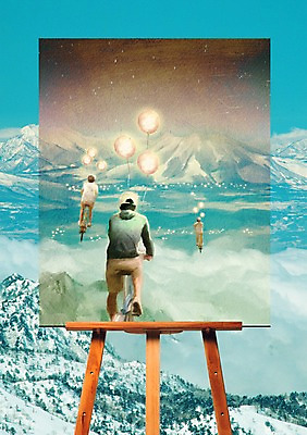 PSD 구름 편집이미지 남자 어린이 백그라운드 겨울 산 사람 뒷모습 세명 자전거 눈 이젤 풍선 이미지편집 자연요소 계절 뷰포인트 날씨 바이크 미술도구 파일형식