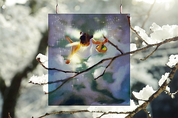 PSD 편집이미지 여자 어린이 백그라운드 겨울 요정 한명 사람 빛 바구니 나뭇가지 눈 액자레일 이미지편집 자연요소 나무 1 계절 액자 날씨 파일형식