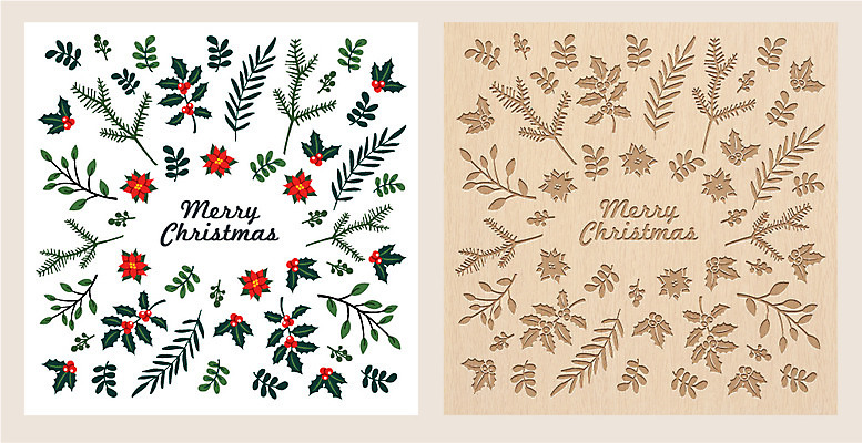 템플릿 꽃 크리스마스 겨울 카드템플릿 크리스마스카드 사람없음 목재 장식 풀잎 리스장식 이미지템플릿 AI파일 나무 식물 계절 기념일 잎 재료 카드_감사 풀_식물 파일형식 벡터