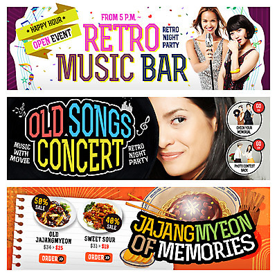 PSD 외국인 템플릿 배너 여자 남자 어린이 웹템플릿 이벤트 여러명 성인 중식 한국인 추억 짜장면 마이크 복고 웹배너 이미지템플릿 음식 음향기기 다수 컨셉 사람 동양인 인종 파일형식