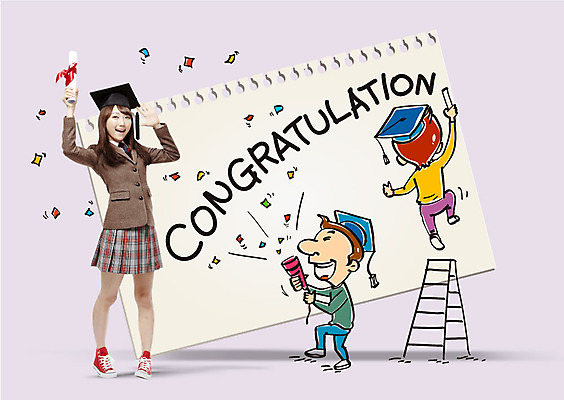 편집이미지 학생 여자 교육 남자 교복 학사모 졸업 사다리 폭죽 합성일러스트 10대 세명 한국인 졸업장 이미지편집 AI파일 모자_잡화 옷 청소년 사람 동양인 도구 파일형식 벡터