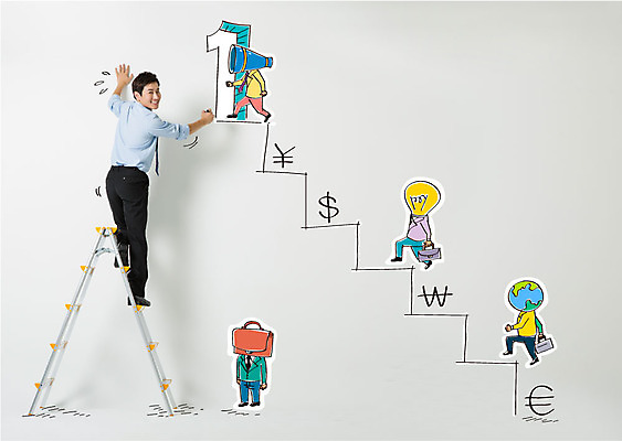 편집이미지 1 남자 서류가방 비즈니스 사다리 합성일러스트 여러명 성인 경제 계단 달러 확성기 한국인 유로 비즈니스맨 원화 화폐기호 엔 전구모양 지구모양 이미지편집 AI파일 모양 기호 지구 다수 돈 가방 전구 사람 동양인 도구 직장인 화폐 파일형식 벡터