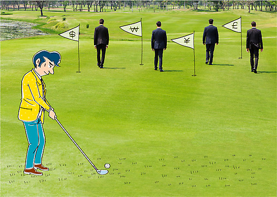 서양인 편집이미지 남자 골프 비즈니스 골프장 골프공 합성일러스트 여러명 성인 달러 골프채 원화 화폐기호 엔 파운드 골프깃발 이미지편집 AI파일 외국인 기호 다수 돈 공 스포츠시설 골프용품 사람 구기 깃발 화폐 파일형식 벡터