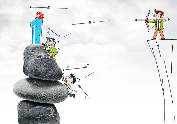 편집이미지 1 남자 비즈니스 화살 합성일러스트 성인 세명 절벽 돌_바위 비즈니스맨 사과 활 이미지편집 AI파일 과일 사람 직장인 파일형식 벡터