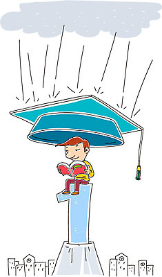 구름 1 학생 교육 남자 일러스트 학사모 한명 빌딩 책 비 국내일러스트 AI파일 자연요소 모자_잡화 졸업 날씨 사람 건물 파일형식 벡터