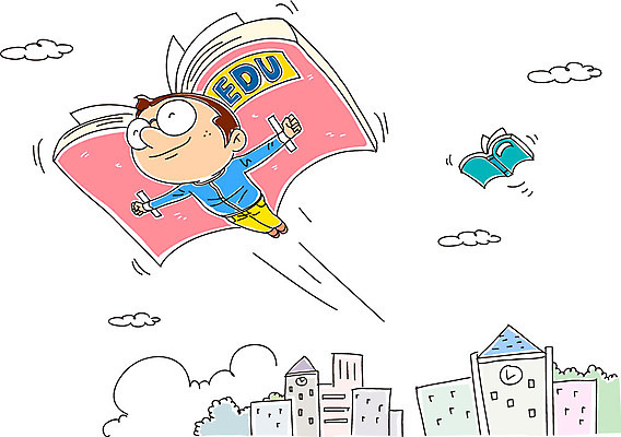 구름 학생 교육 남자 일러스트 학교 한명 책 비행 국내일러스트 AI파일 자연요소 1 사람 파일형식 벡터