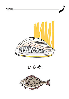 음식 일러스트 사람없음 초밥 일본어 해산물 넙치 광어 광어초밥 일식집 일본음식 국내일러스트 AI파일 문자 어류 식당 파일형식 벡터