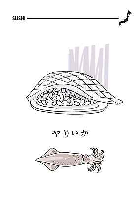 음식 일러스트 사람없음 초밥 일본어 해산물 오징어 일식집 일본음식 화살오징어 국내일러스트 AI파일 문자 연체동물 식당 수중동물 파일형식 벡터