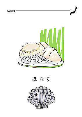 음식 일러스트 사람없음 초밥 일본어 해산물 가리비 일식집 일본음식 국내일러스트 AI파일 문자 조개 식당 파일형식 벡터