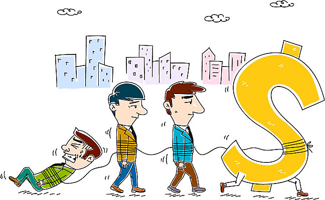 구름 남자 일러스트 비즈니스 빌딩 성인 세명 경제 달러 비즈니스맨 화폐기호 국내일러스트 AI파일 자연요소 기호 돈 사람 건물 직장인 화폐 파일형식 벡터