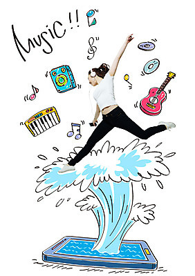 편집이미지 여자 악기 음악 음표 물줄기 합성일러스트 한명 20대 성인 스마트폰 점프 스피커 한국인 CD 기타 피아노건반 건반 건반악기 높은음자리표 전자피아노 이미지편집 AI파일 1 기호 음향기기 모션 현악기 문화예술 사람 동양인 청년 물 핸드폰 스마트기기 피아노 파일형식 벡터