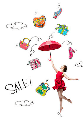 전신 구름 편집이미지 여자 구두 가방 우산 합성일러스트 한명 20대 성인 선물상자 쇼핑 세일 한국인 이미지편집 AI파일 자연요소 1 잡화 신발 선물 사람 동양인 청년 상자 파일형식 벡터