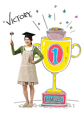 편집이미지 여자 음식 40대 학사모 합성일러스트 한명 성인 한국인 우승 찌개 트로피 주부 챔피언 이미지편집 AI파일 모자_잡화 1 중년 졸업 사람 동양인 최고 상_우승 파일형식 벡터