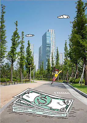 주간 나무 구름 편집이미지 공원 남자 지폐 합성일러스트 한명 빌딩 성인 야외 달리기 달러 이미지편집 AI파일 자연요소 식물 1 공공시설 돈 모션 사람 건물 파일형식 벡터