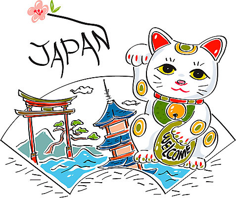 나무 구름 꽃 바다 일러스트 산 사람없음 일본 마네키네코 신사_일본건축 국내일러스트 AI파일 자연요소 식물 아시아 일본전통 일본건축 파일형식 벡터