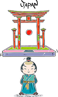 남자 일러스트 한명 성인 스마트폰 태양 일본 사무라이 신사_일본건축 국내일러스트 AI파일 자연요소 1 아시아 사람 핸드폰 스마트기기 일본건축 파일형식 벡터