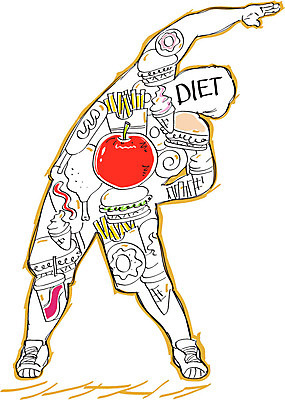 남자 음식 다이어트 일러스트 한명 성인 감자튀김 햄버거 도넛 사과 체조 국내일러스트 AI파일 1 과일 디저트 감자 패스트푸드 건강 사람 운동 튀김 파일형식 벡터