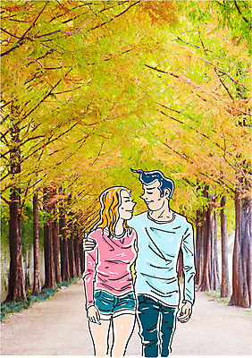 주간 나무 편집이미지 커플 여자 남자 데이트 합성일러스트 성인 야외 두명 가로수 합성 이미지편집 AI파일 자연요소 식물 관계 사람 파일형식 벡터