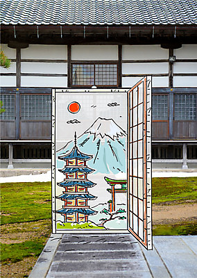 주간 편집이미지 합성일러스트 사람없음 야외 태양 문 탑 일본 합성 일본전통 후지산 신사_일본건축 이미지편집 AI파일 자연요소 전통 건축물 아시아 산 세계문화유산 일본건축 파일형식 벡터