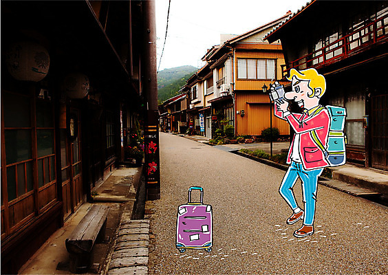 주간 편집이미지 남자 일본문화 합성일러스트 한명 성인 야외 여행객 카메라 캐리어 일본 합성 일본전통 이미지편집 AI파일 자연요소 1 동양문화 전통 아시아 외국문화 사람 전자제품 여행가방 파일형식 벡터